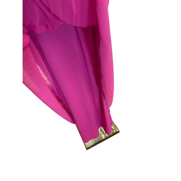MSK Sleeveless Pleated Halter Maxi Dress In Hot Pink Evening Gown Mother of the - Picture 8 of 11